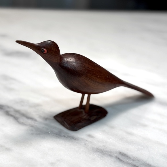 Other - Vintage Carved Solid Wood Bird Glass / Beaded Eyes Mid Century Modern